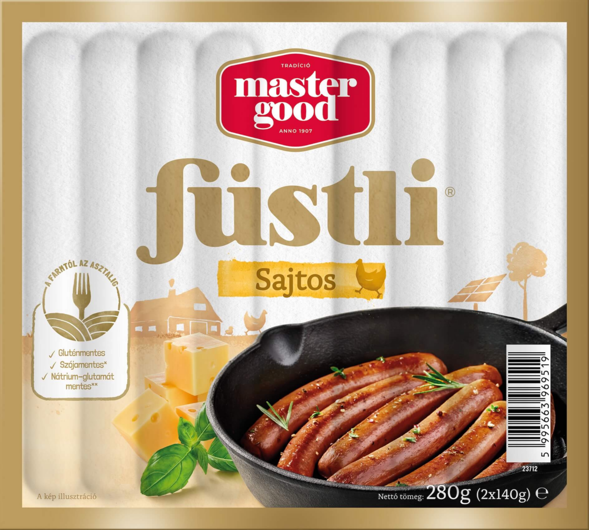 Füstli sajtos, füst ízesítésű virsli csirkehúsból 350 g